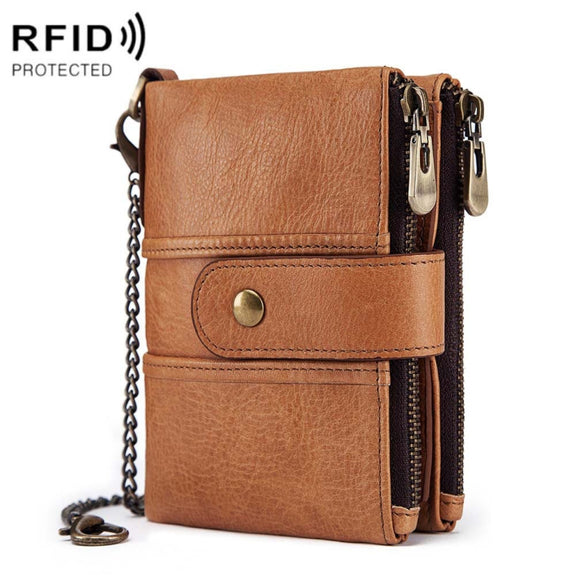 BP804 RFID Anti-Theft Wallet Multi-Function Buckle Zipper Retro Leisure Coin Purse(Khaki)