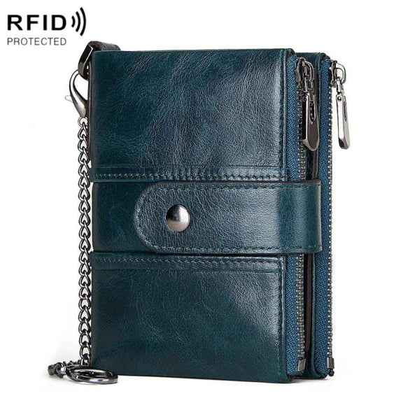 BP804 RFID Anti-Theft Wallet Multi-Function Buckle Zipper Retro Leisure Coin Purse(Blue)