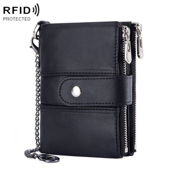 BP804 RFID Anti-Theft Wallet Multi-Function Buckle Zipper Retro Leisure Coin Purse(Black)