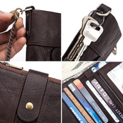 BP804 RFID Anti-Theft Wallet Multi-Function Buckle Zipper Retro Leisure Coin Purse(Khaki)