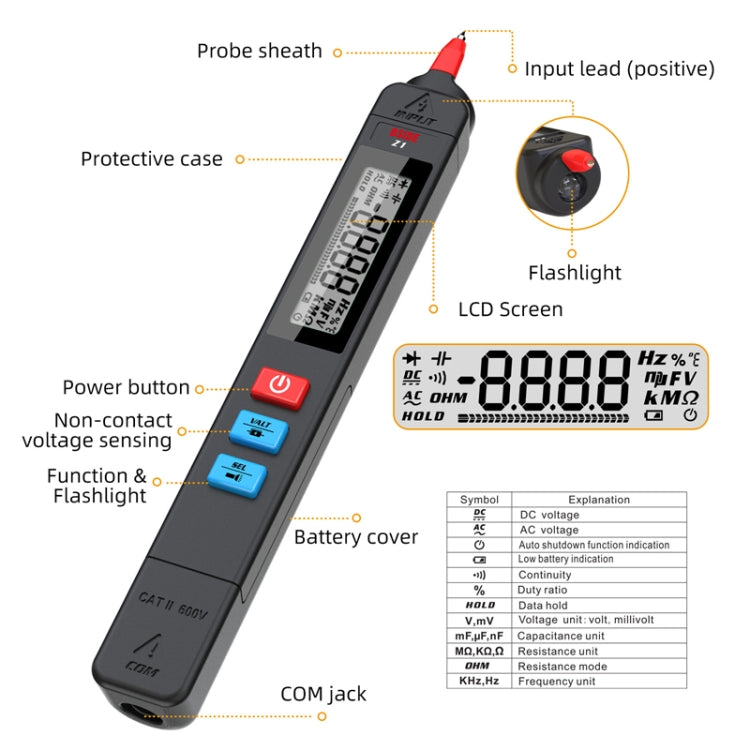 BSIDE Z1 Smart Pen Multimeter Electric Pen Voltage Detector Without Battery (Black)