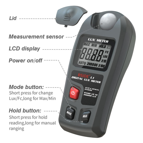 BSIDE L1 High Precision Digital Illuminance Meter Light Meter Without Battery