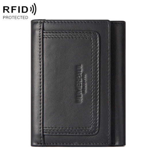 HUMERPAUL BP992 RFID Anti-Magnetic Multi-Card Position Zipper Coin Purse Leather Men Wallet(Black) - free shipping - PMC Jewellery - Order now!