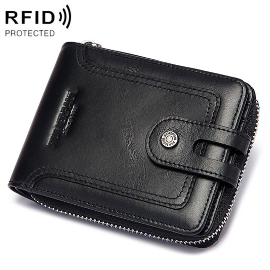 HUMERPAUL BP948-s RFID Anti-Theft Brush Men Leather Wallet Short Coin Purse(Black) - free shipping - PMC Jewellery - Order now!