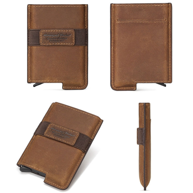 HUMERPAUL BP977 RFID Anti-Theft Card Box Leather Automatic Credit Card Set(Dark Brown) - Antimagnetic RFID Package by HUMERPAUL | Online Shopping South Africa | PMC Jewellery | Buy Now Pay Later Mobicred