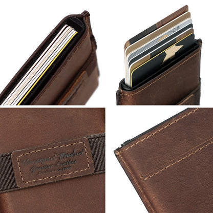HUMERPAUL BP977 RFID Anti-Theft Card Box Leather Automatic Credit Card Set(Dark Brown) - Antimagnetic RFID Package by HUMERPAUL | Online Shopping South Africa | PMC Jewellery | Buy Now Pay Later Mobicred
