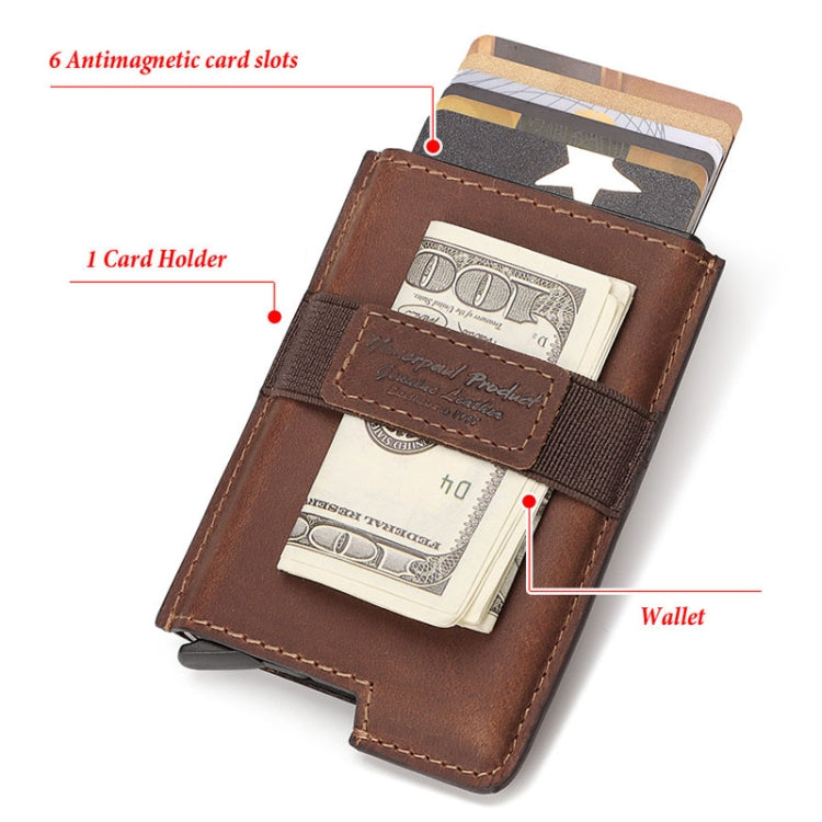 HUMERPAUL BP977 RFID Anti-Theft Card Box Leather Automatic Credit Card Set(Dark Brown) - Antimagnetic RFID Package by HUMERPAUL | Online Shopping South Africa | PMC TechLife | Buy Now Pay Later Mobicred