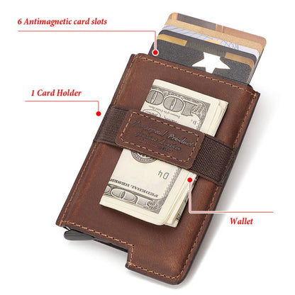 HUMERPAUL BP977 RFID Anti-Theft Card Box Leather Automatic Credit Card Set(Dark Brown) - Antimagnetic RFID Package by HUMERPAUL | Online Shopping South Africa | PMC Jewellery | Buy Now Pay Later Mobicred