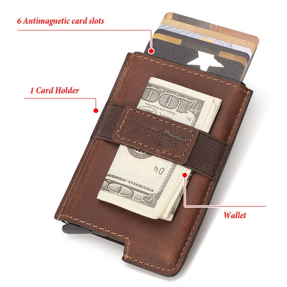 HUMERPAUL BP977 RFID Anti-Theft Card Box Leather Automatic Credit Card Set(Dark Brown)