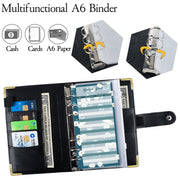 A6 PU Leather Color Printing Notebook Zipper Bag Loose-leaf Budget Binder(Chain-Black)