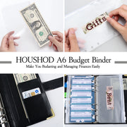 A6 PU Leather Color Printing Notebook Zipper Bag Loose-leaf Budget Binder(Chain-Black)