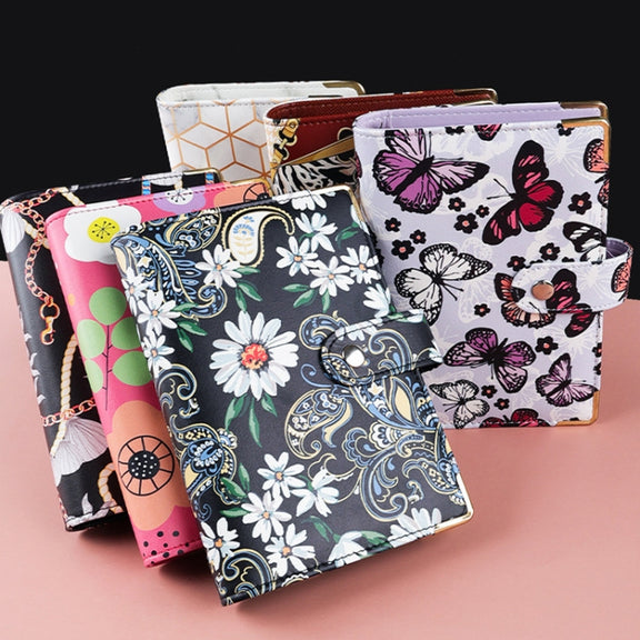 A6 PU Leather Color Printing Notebook Zipper Bag Loose-leaf Budget Binder(Phnom Penh Marbling)