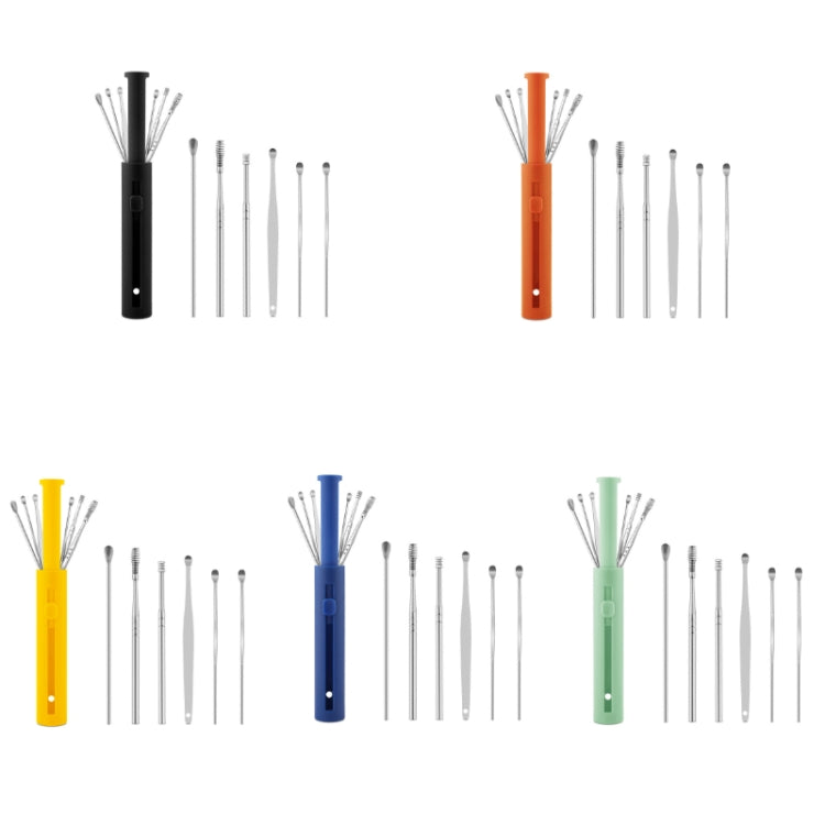 2 Packs Push-Pull Cylinder Storage Ear Scoop Set, Specification: 6 PCS/Set Black