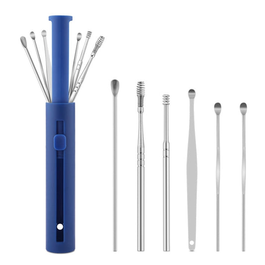 2 Packs Push-Pull Cylinder Storage Ear Scoop Set, Specification: 6 PCS/Set Blue - Ear Care Tools by PMC Jewellery | Online Shopping South Africa | PMC Jewellery | Buy Now Pay Later Mobicred