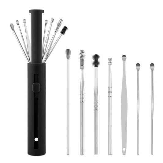 2 Packs Push-Pull Cylinder Storage Ear Scoop Set, Specification: 7 PCS/Set Black - Ear Care Tools by PMC Jewellery | Online Shopping South Africa | PMC Jewellery | Buy Now Pay Later Mobicred