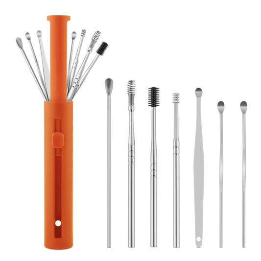2 Packs Push-Pull Cylinder Storage Ear Scoop Set, Specification: 7 PCS/Set Orange - Ear Care Tools by PMC Jewellery | Online Shopping South Africa | PMC Jewellery | Buy Now Pay Later Mobicred