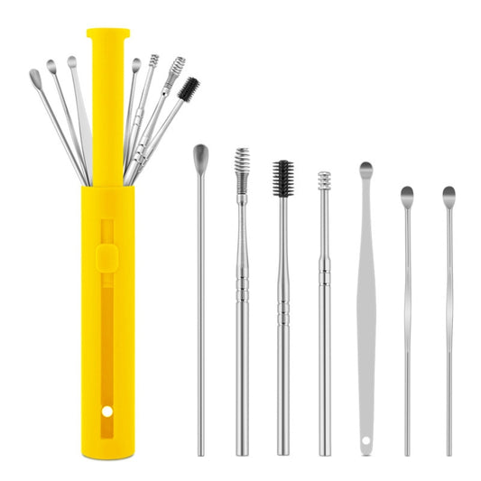 2 Packs Push-Pull Cylinder Storage Ear Scoop Set, Specification: 7 PCS/Set Yellow - Ear Care Tools by PMC Jewellery | Online Shopping South Africa | PMC Jewellery | Buy Now Pay Later Mobicred