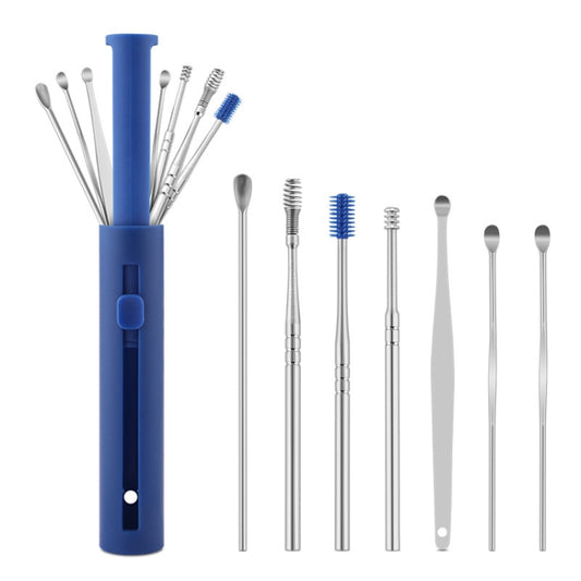 2 Packs Push-Pull Cylinder Storage Ear Scoop Set, Specification: 7 PCS/Set Blue - Ear Care Tools by PMC Jewellery | Online Shopping South Africa | PMC Jewellery | Buy Now Pay Later Mobicred