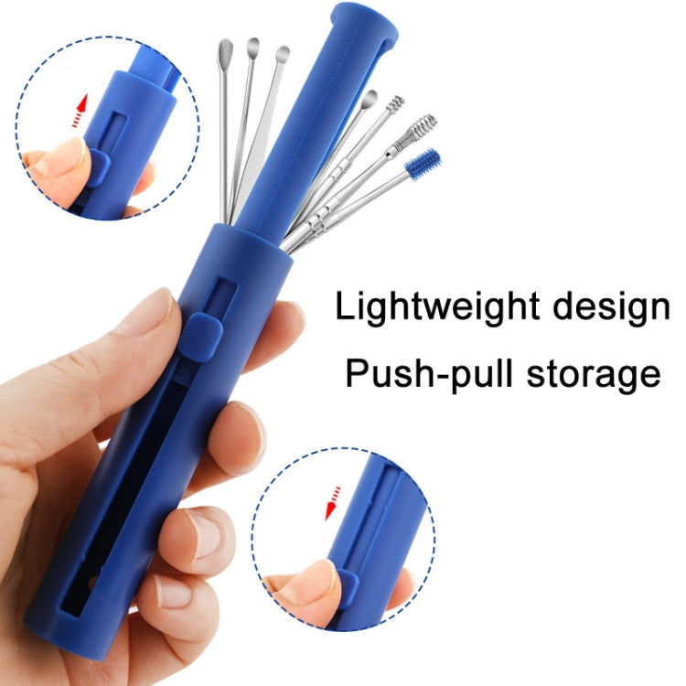 2 Packs Push-Pull Cylinder Storage Ear Scoop Set, Specification: 7 PCS/Set Blue - Ear Care Tools by PMC TechLife | Online Shopping South Africa | PMC TechLife | Buy Now Pay Later Mobicred