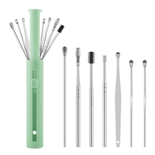 2 Packs Push-Pull Cylinder Storage Ear Scoop Set, Specification: 7 PCS/Set Green - Ear Care Tools by PMC Jewellery | Online Shopping South Africa | PMC Jewellery | Buy Now Pay Later Mobicred