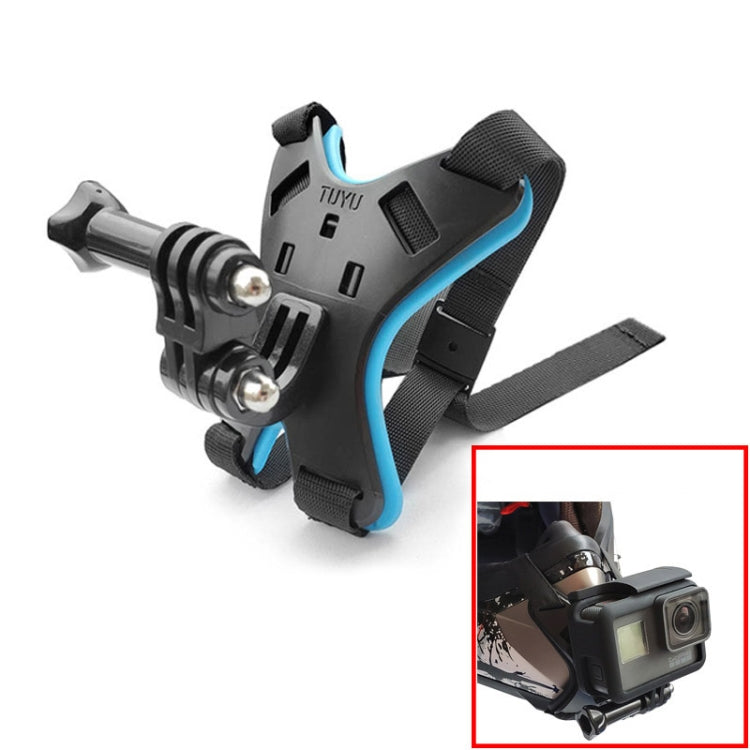 TUYU Motorcycle Helmet Chin Action Camera Mobile Phone Mounting Bracket Blue Bracket - Helmet Mount by TUYU | Online Shopping South Africa | PMC Jewellery | Buy Now Pay Later Mobicred