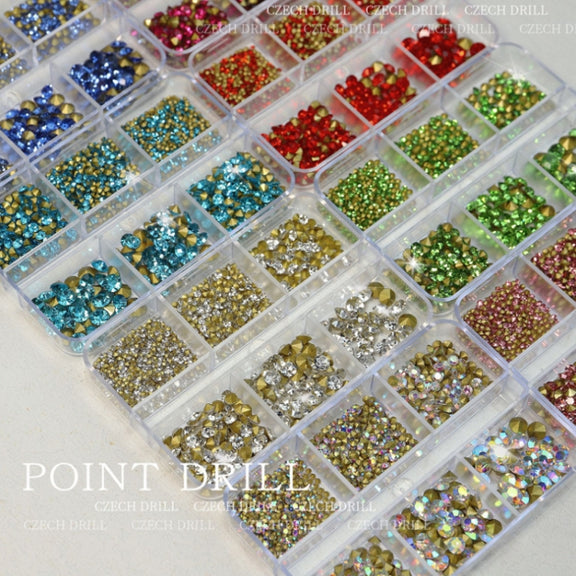 2 Sets Nail Art 6 Grid Pointed Bottom Diamond Nail Jewelry, Specification: 02 AB