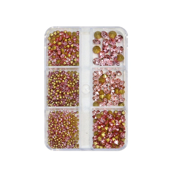 2 Sets Nail Art 6 Grid Pointed Bottom Diamond Nail Jewelry, Specification: 06 Light Pink