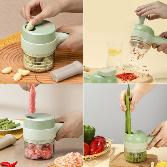 4 In 1 Handheld Electric Vegetable Cutter Set Garlic Mud Masher Garlic Chopper