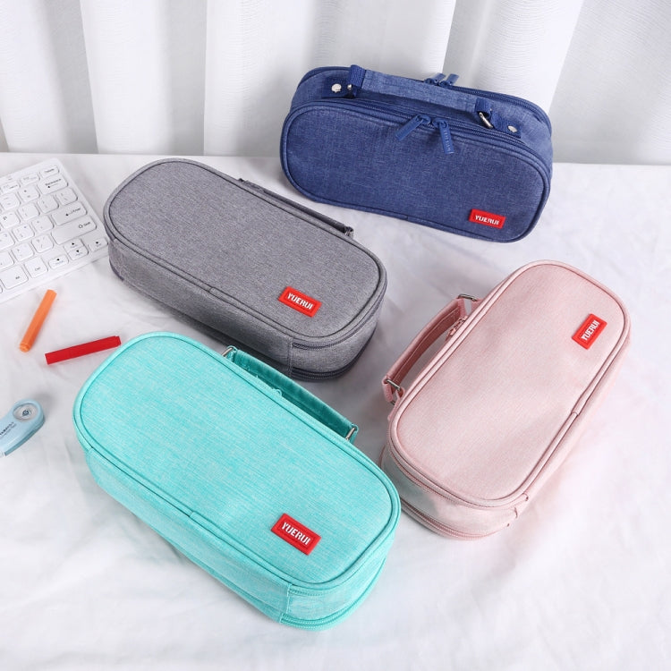 Large Capacity Multi-layer Portable Stationery Bag Canvas Pen Bag(Blue)