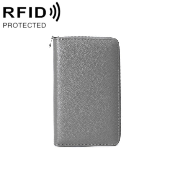 1659 RFID Anti-magnetic Anti-theft Passport Bag Document Bag Wallet(Grey)