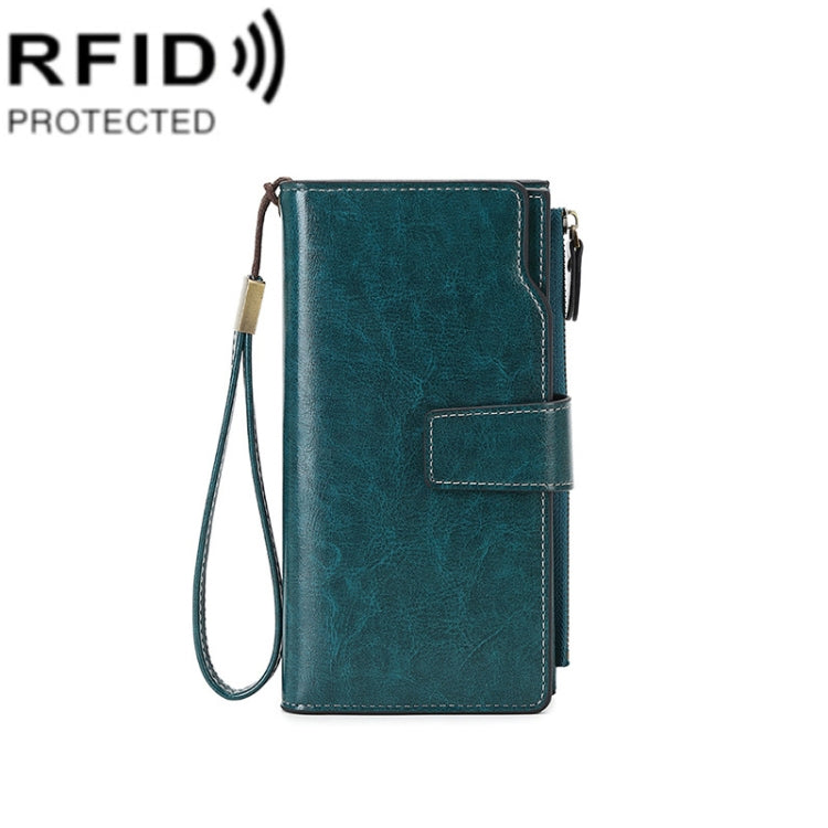 1669 RFID Anti-magnetic Anti-theft Retro Long Wallet Card Holder Document Bag(Peacock Blue) - Antimagnetic RFID Package by PMC Jewellery | Online Shopping South Africa | PMC Jewellery | Buy Now Pay Later Mobicred