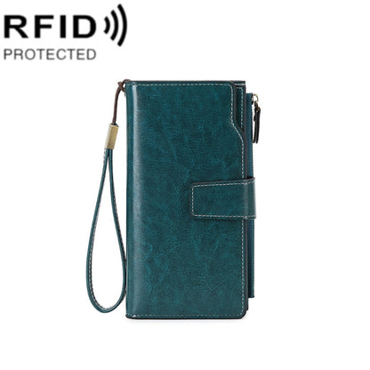1669 RFID Anti-magnetic Anti-theft Retro Long Wallet Card Holder Document Bag(Peacock Blue) - Antimagnetic RFID Package by PMC Jewellery | Online Shopping South Africa | PMC Jewellery | Buy Now Pay Later Mobicred