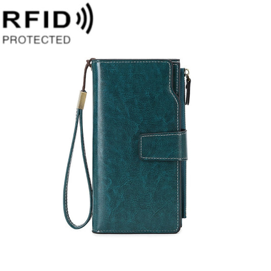 1669 RFID Anti-magnetic Anti-theft Retro Long Wallet Card Holder Document Bag(Peacock Blue) - Antimagnetic RFID Package by PMC Jewellery | Online Shopping South Africa | PMC Jewellery | Buy Now Pay Later Mobicred
