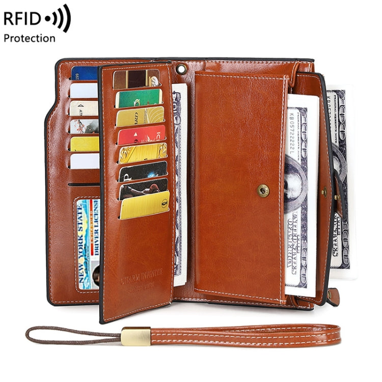 1669 RFID Anti-magnetic Anti-theft Retro Long Wallet Card Holder Document Bag(Peacock Blue) - Antimagnetic RFID Package by PMC Jewellery | Online Shopping South Africa | PMC Jewellery | Buy Now Pay Later Mobicred
