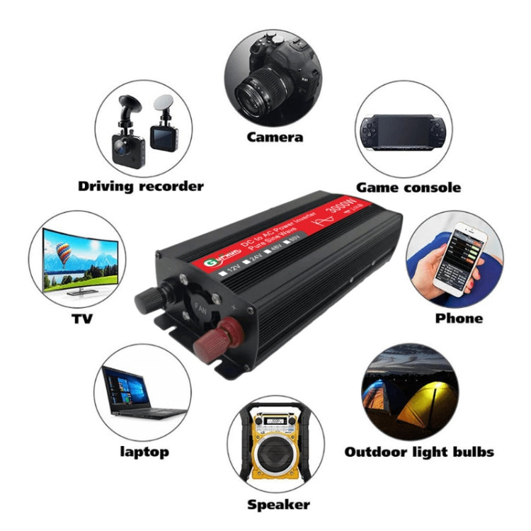 Gurxun Sine Wave Inverter 3000W 12/24/48/60V To 220V Car Boost Converter, Specification: 48V-220V