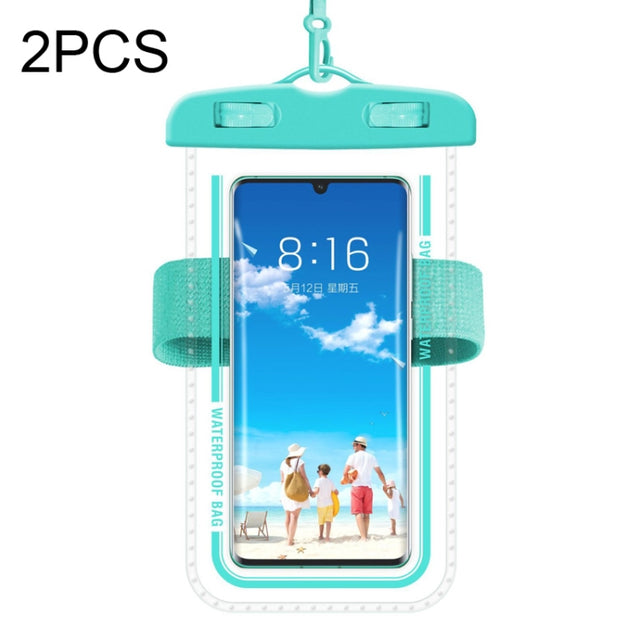 2 PCS Armband Style Transparent Water-resistant Cell Phone Case Swimming Cell Phone Bag(Macaron Blue)