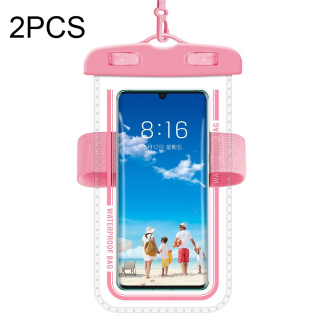 2 PCS Armband Style Transparent Water-resistant Cell Phone Case Swimming Cell Phone Bag(Macaron Red)