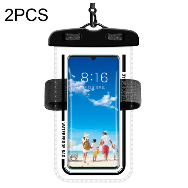 2 PCS Armband Style Transparent Water-resistant Cell Phone Case Swimming Cell Phone Bag(Black)