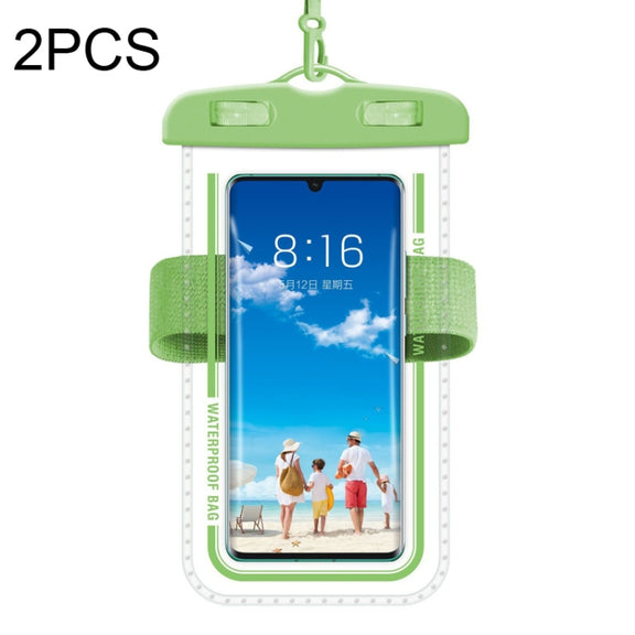 2 PCS Armband Style Transparent Water-resistant Cell Phone Case Swimming Cell Phone Bag(Green)