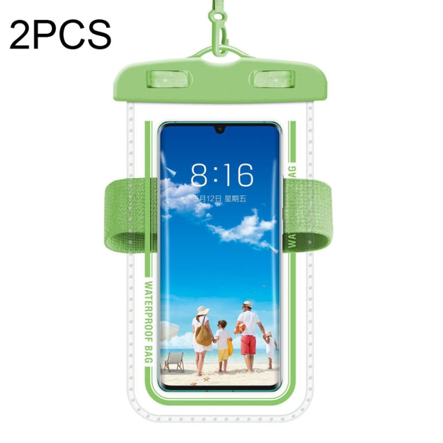 2 PCS Armband Style Transparent Water-resistant Cell Phone Case Swimming Cell Phone Bag(Green)