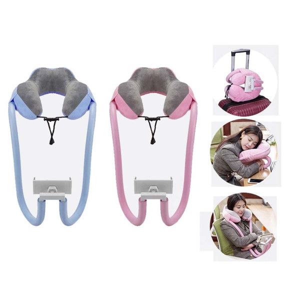 U-shaped Pillow Mobile Phone Bracket Hanging Neck Lazy Bracket(Light Pink)