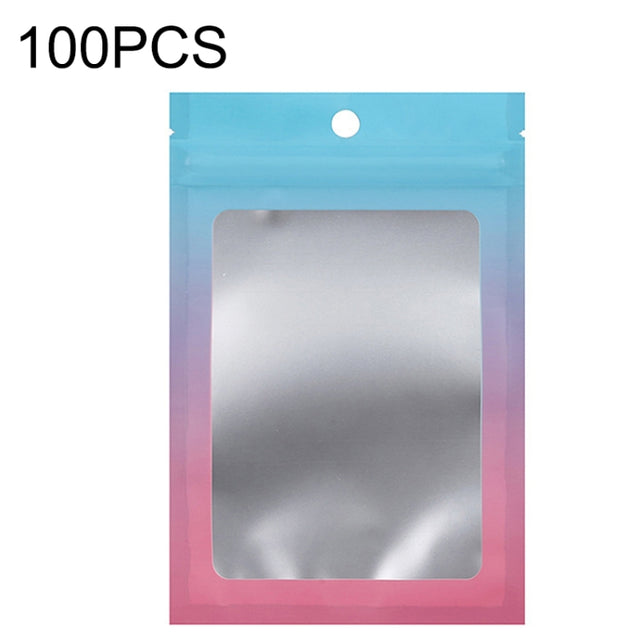 100PCS Aluminum Foil Ziplock Bag Jewelry Data Line Sealed Packaging Bag, Size: 12x18cm (Blue Gradually Pink)
