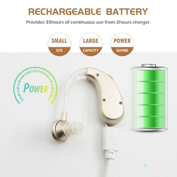 Hearing Aid Audiphones Sound Amplifier US Plug(Golden)