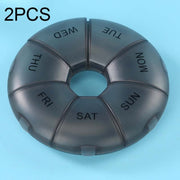 2 PCS Round 7 Days Rainbow Color Portable Pill Box Plastic Seven Grid(Black)