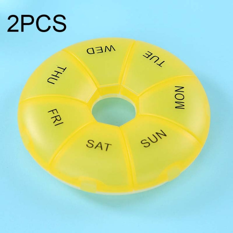 2 PCS Round 7 Days Rainbow Color Portable Pill Box Plastic Seven Grid(Light Yellow) - free shipping - PMC TechLife - Order now!