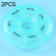 2 PCS Round 7 Days Rainbow Color Portable Pill Box Plastic Seven Grid(Cyan)