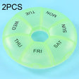 2 PCS Round 7 Days Rainbow Color Portable Pill Box Plastic Seven Grid(Light Green) - free shipping - PMC TechLife - Order now!