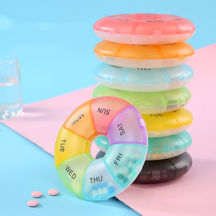 2 PCS Round 7 Days Rainbow Color Portable Pill Box Plastic Seven Grid(Black)