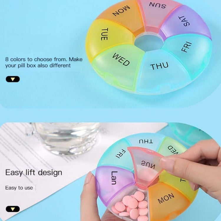 2 PCS Round 7 Days Rainbow Color Portable Pill Box Plastic Seven Grid(Pink)