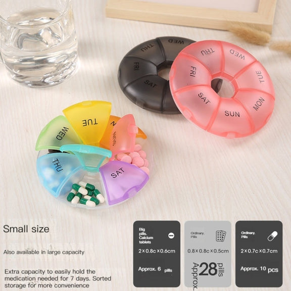 2 PCS Round 7 Days Rainbow Color Portable Pill Box Plastic Seven Grid(Orange)